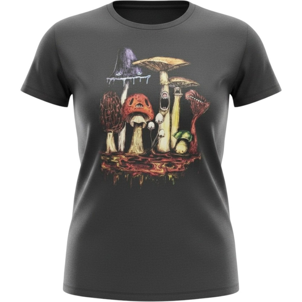 Lyndsey Paynter Art Mushroom Graphic Tee Black XS Psychedelic Surreal Fungi Top